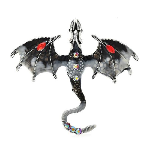 Black Dragon Pin/Pendant - Enamel and Rhinestones